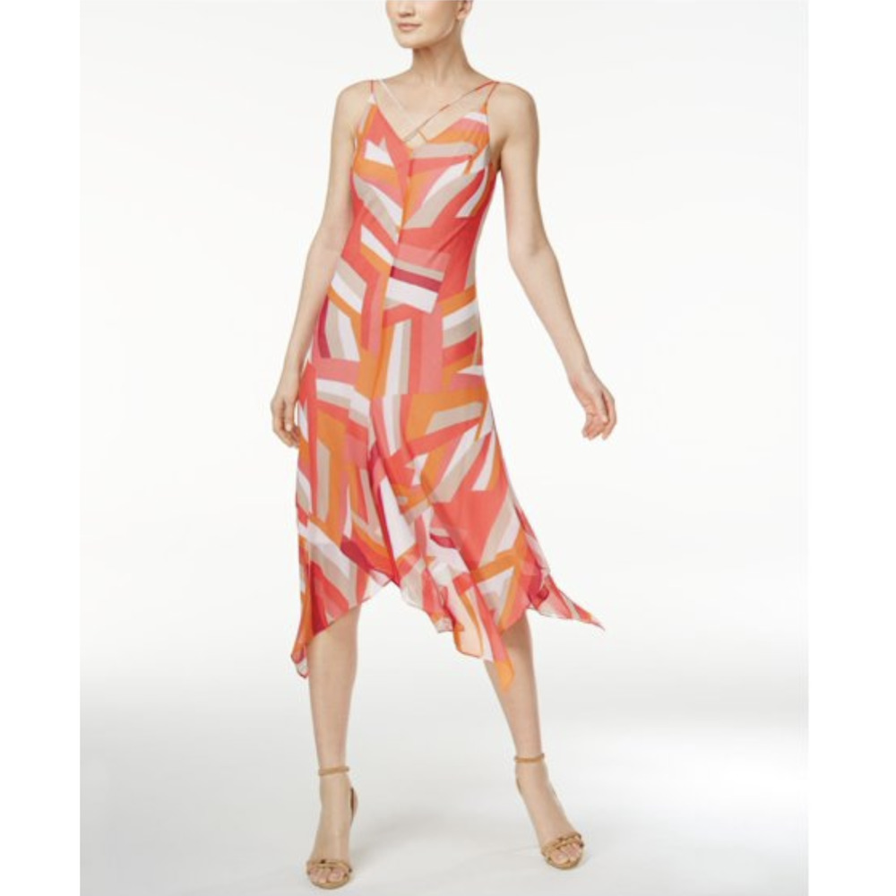 CALVIN KLEIN Womens Pink Geometric Sheer Dress Colorful Size 4